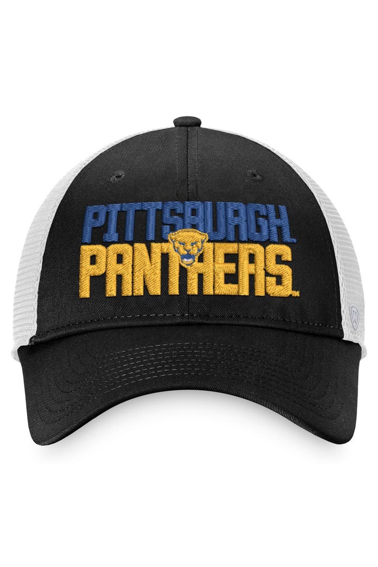 Men's Top of the World Black/White Pitt Panthers Stockpile Trucker Snapback Hat, Alternate, color, Black