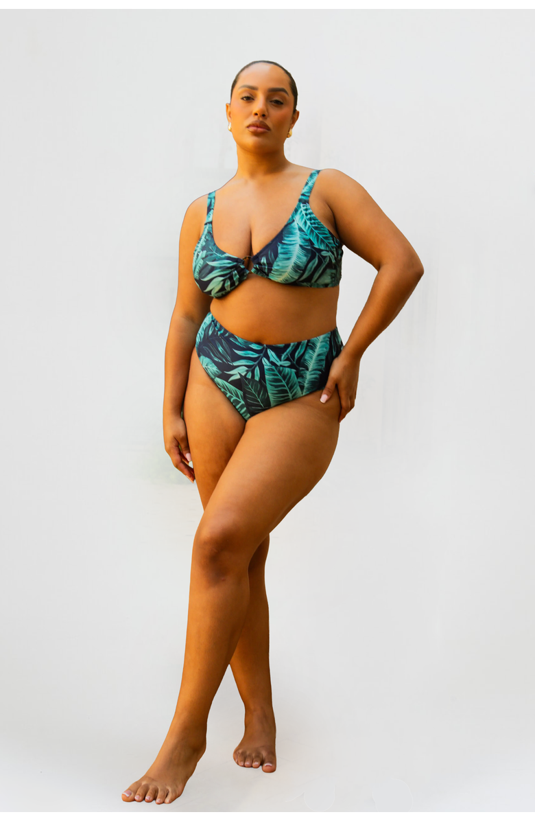 FASHION-SZN CURVE Palm Print Bikini Set, Main, color, Green