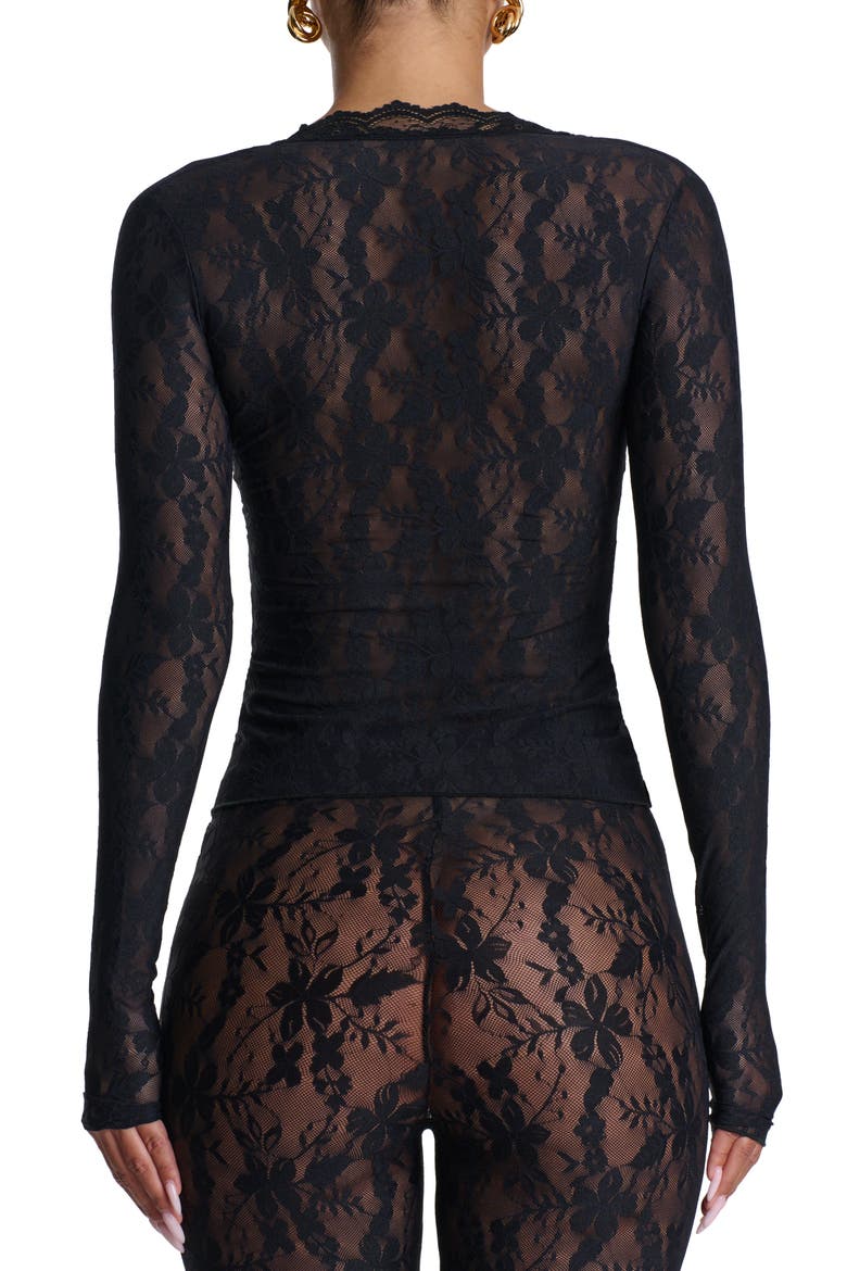 Lace Long Sleeve Button-Up Top, Alternate, color, BLACK