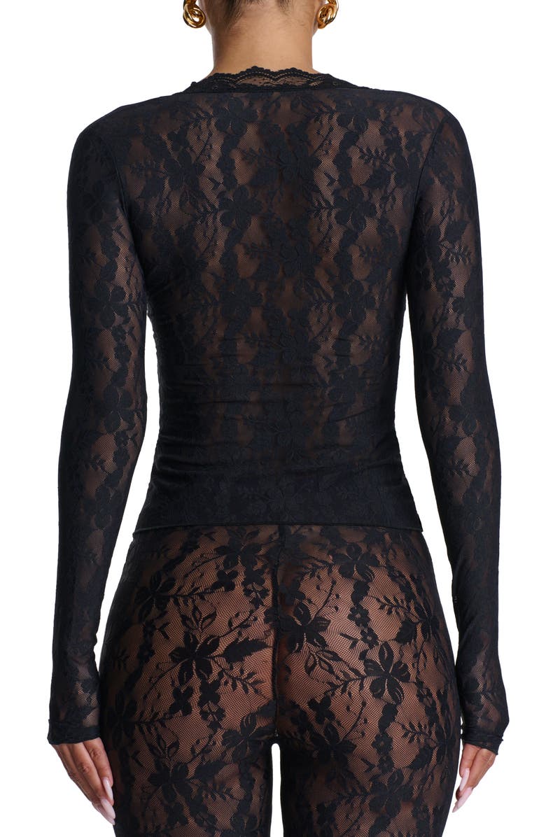 Naked Wardrobe Lace Long Sleeve Button-Up Top, Alternate, color, 