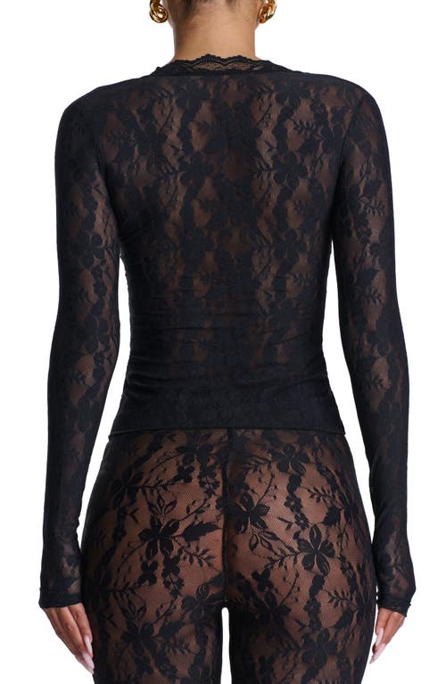 Naked Wardrobe Lace Long Sleeve Button-up Top In Black