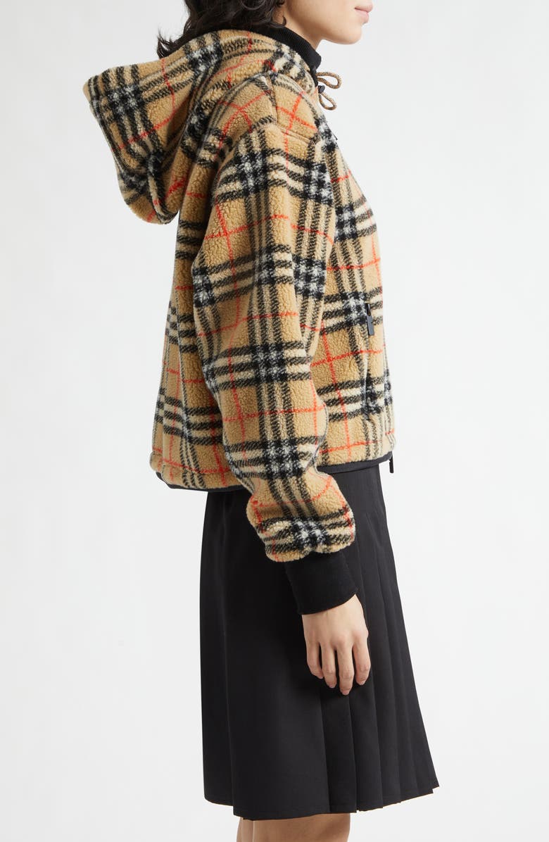 Burberry Fiona Check Fleece Crop Jacket, Alternate, color, Sand Ip Check
