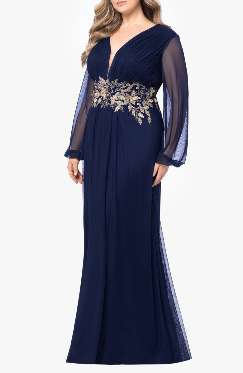 Betsy & Adam Metallic Floral Detail Long Sleeve, Alternate, color, 