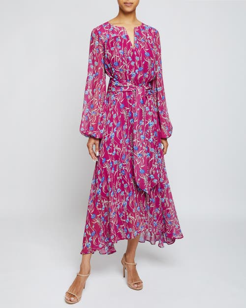 Santorelli Aubree Floral-print Georgette Midi Dress In Dark Magenta
