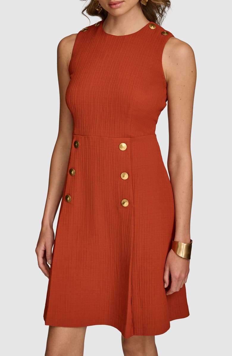Donna Karan New York Texture Button Sleeveless Dress, Alternate, color, Burnt Orange