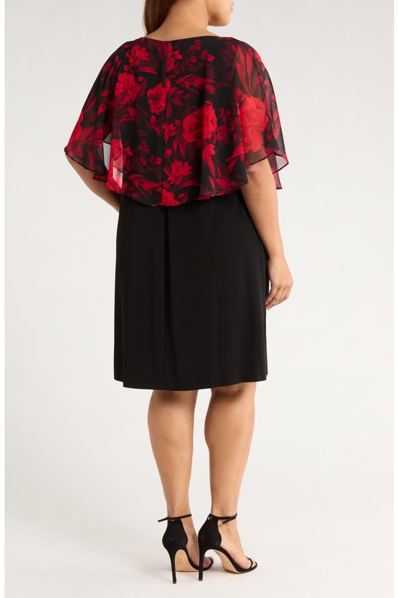 Floral Cape Bodice Dress, Alternate, color, RUBY