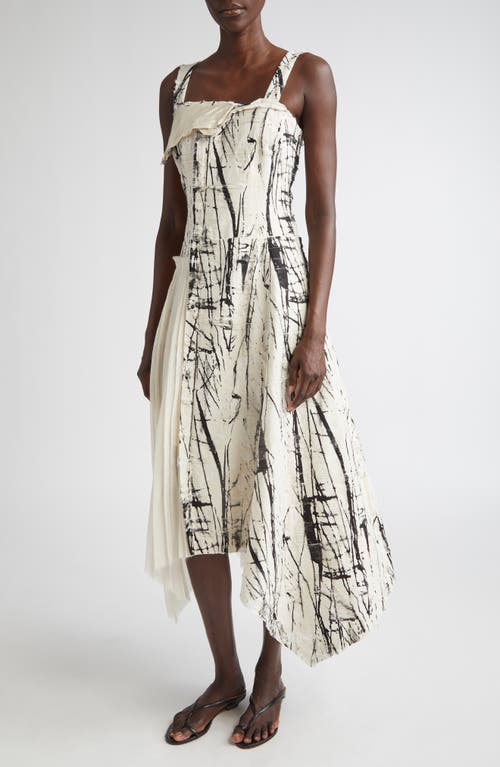 Jason Wu Collection Brushstroke Print Asymmetric Frayed Jacquard Dress In Calico/black