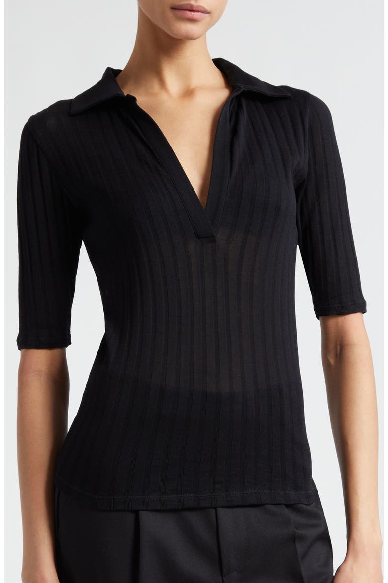 Rib Cotton Polo, Alternate, color, 001BLK-BLACK