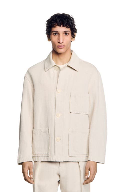 Sandro Cotton-linen Worker Overshirt In Oats