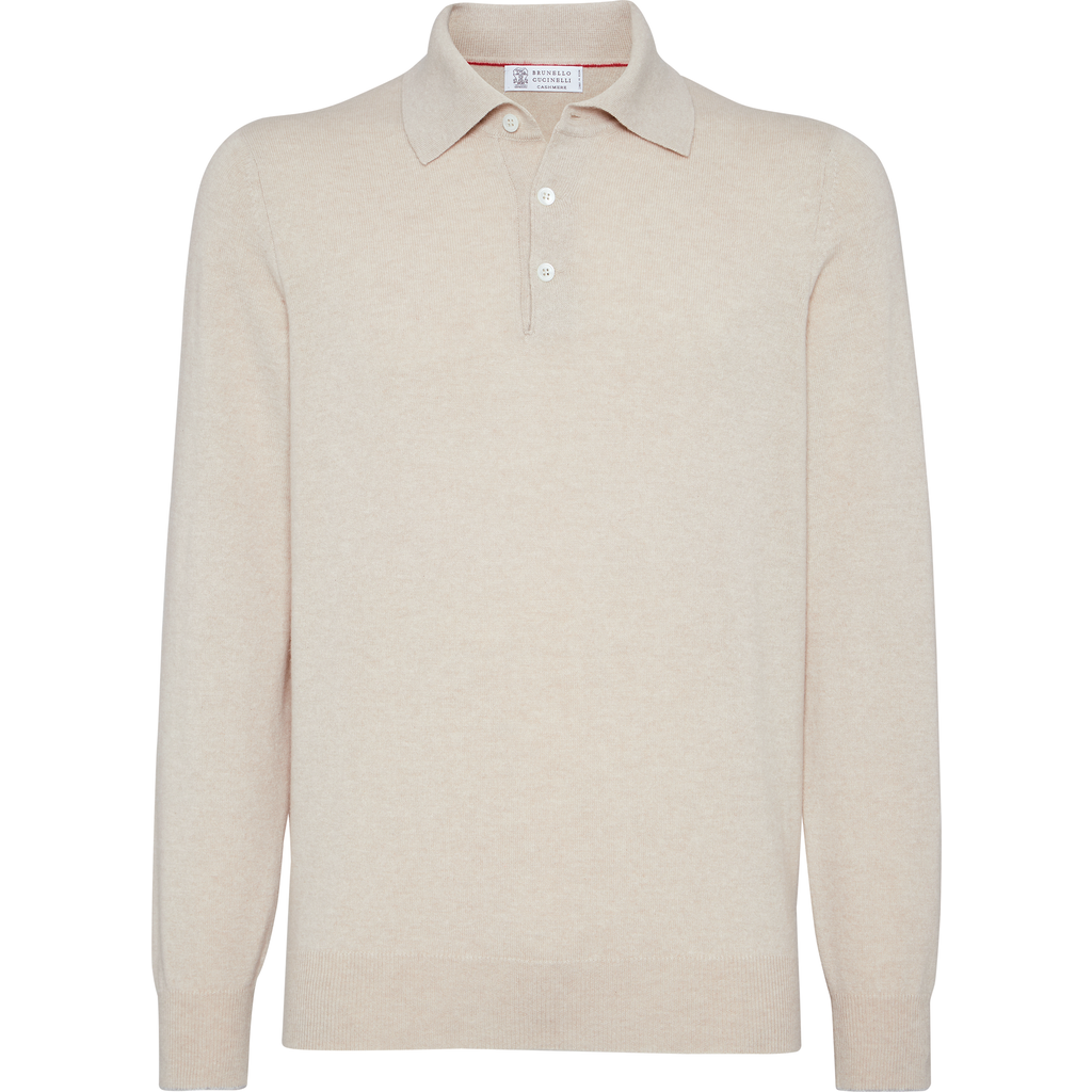Brunello Cucinelli Cashmere Long-sleeve Polo Sweater In Neutral