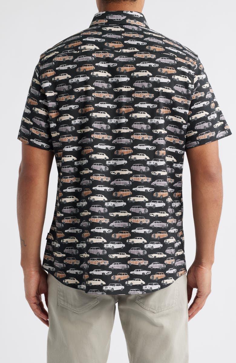 Stone Rose Ridin' Dirty Vintage Car Print Short Sleeve Stretch Cotton Blend Button-Up Shirt, Alternate, color, 