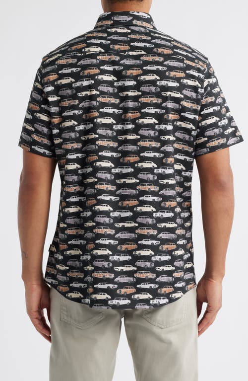 Stone Rose Ridin' Dirty Vintage Car Print Short Sleeve Stretch Cotton Blend Button-up Shirt
