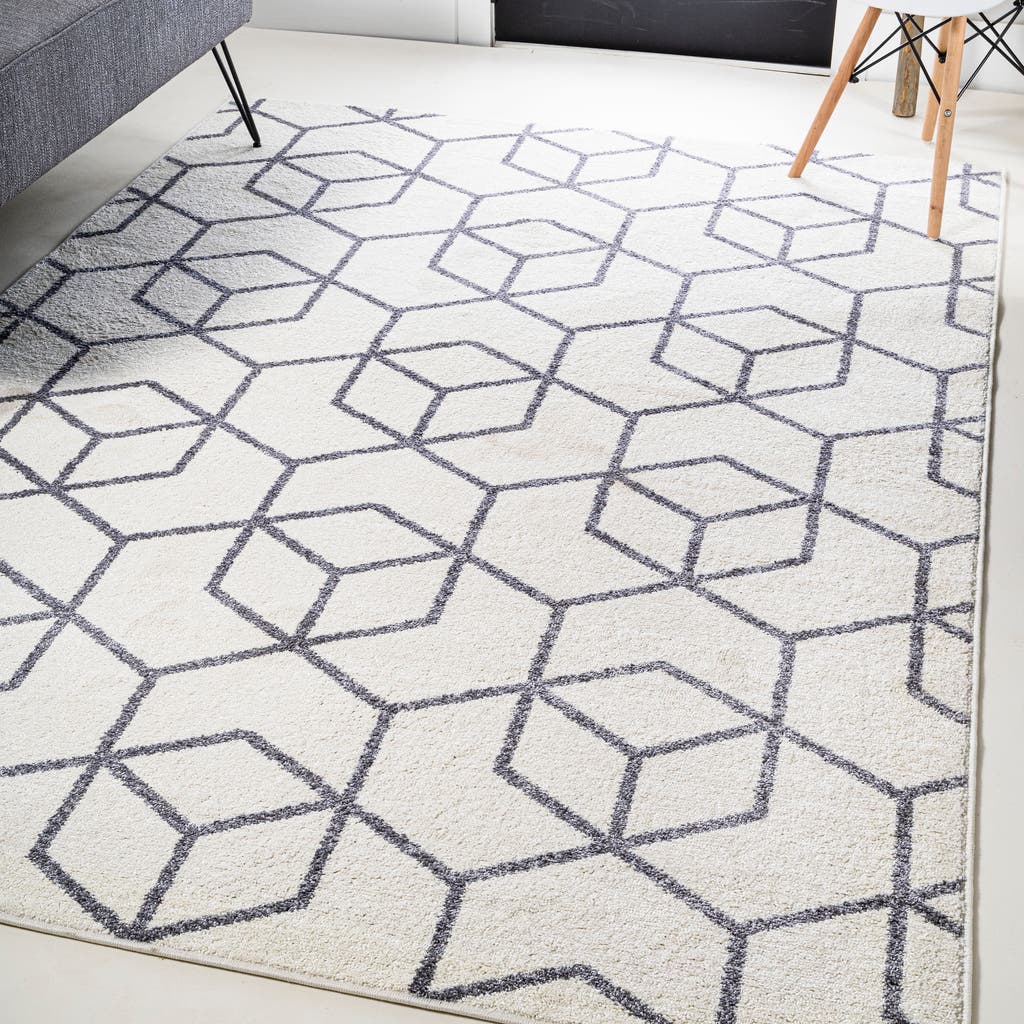 Jonathan Y Tumbling Blocks Modern Geometric Area Rug In White/gray