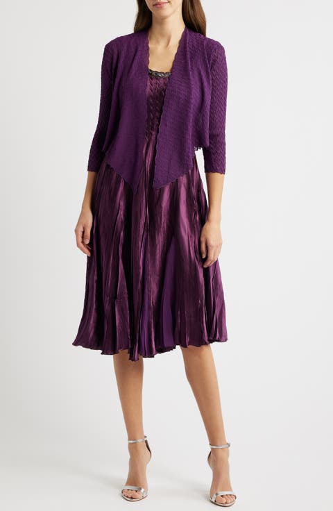 Tiered Charmeuse & Chiffon Cocktail Dress