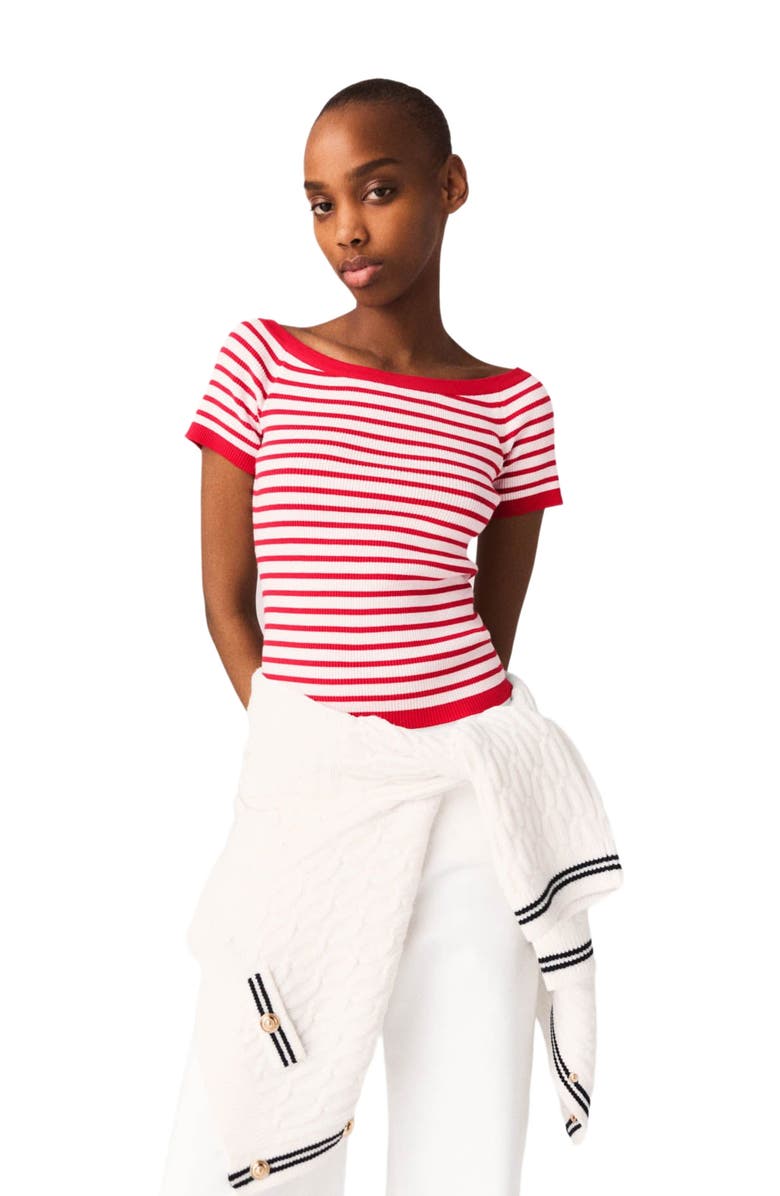 maje Striped knit top with boat neck, Alternate, color, Red