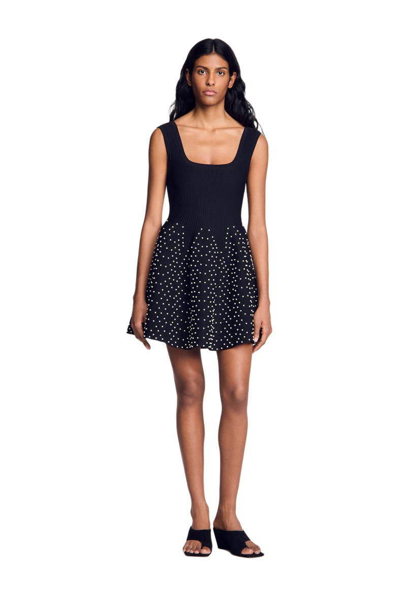 Short knit dress with beads, Alternate, color, Black