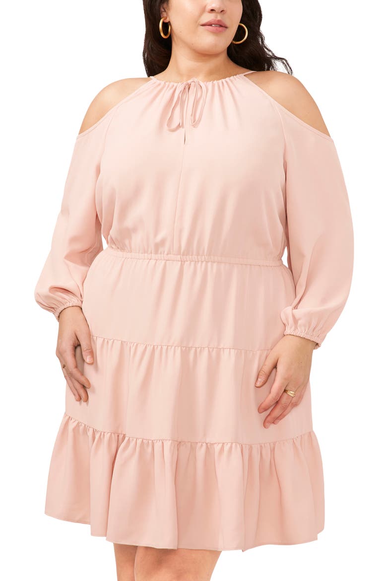 Tiered Long Sleeve Cold Shoulder Dress, Alternate, color, ROSE SMOKE