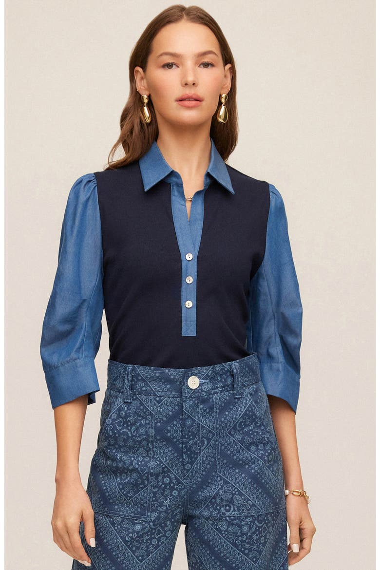 Camden Mixed Media Henley Top, Alternate, color, NAVY