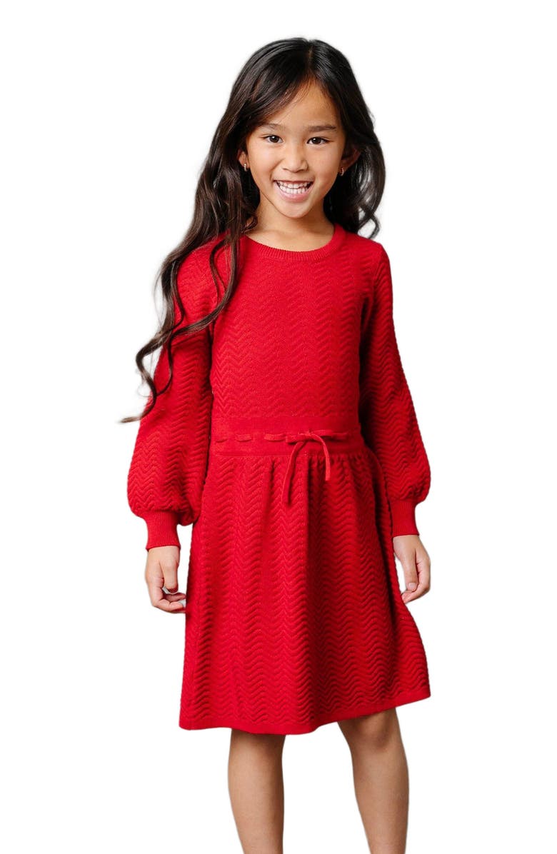 Hope & Henry Girls' Organic Balloon Sleeve Sweater Dress, Toddler, Main, color, Red Chevron