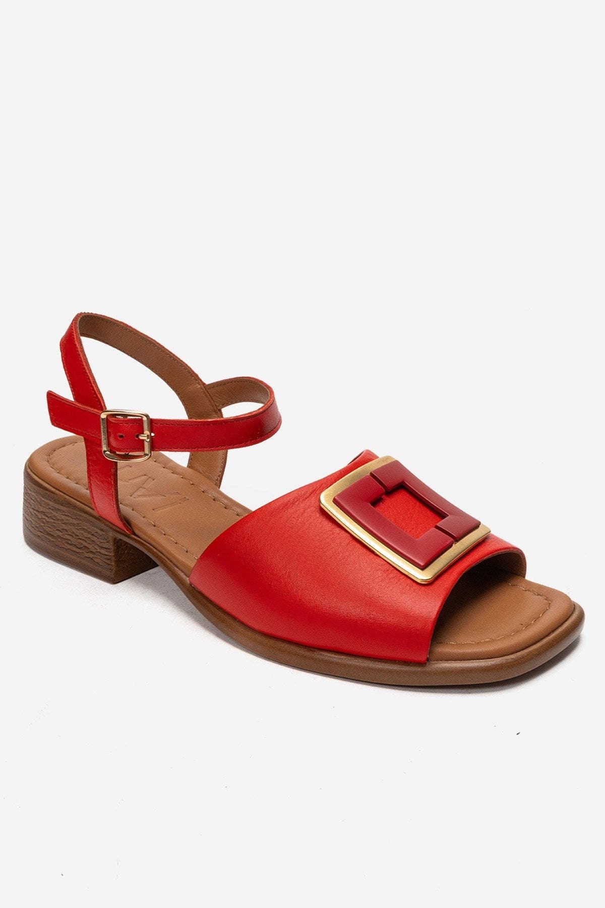 Svelte Leather Buckle Sandal, Alternate, color, Red