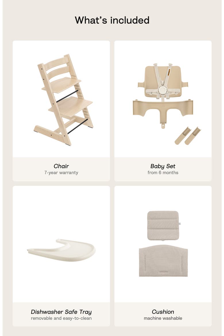 Tripp Trapp® Highchair², Cushion & Stokke® Tray, Alternate, color, NATURAL W/BEIGE