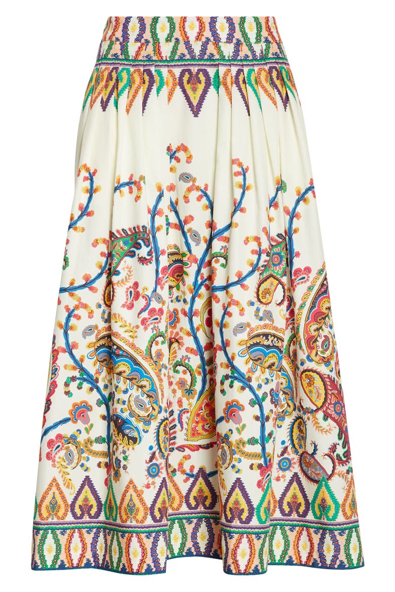 Floral Paisley Pleated Cotton Voile Midi Skirt, Alternate, color, PRINT ON WHITE BASE
