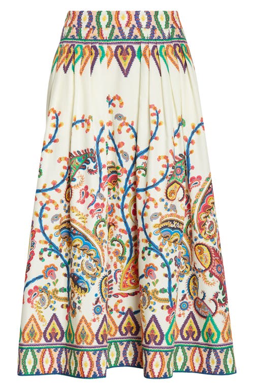 Etro Floral Paisley Pleated Cotton Voile Midi Skirt