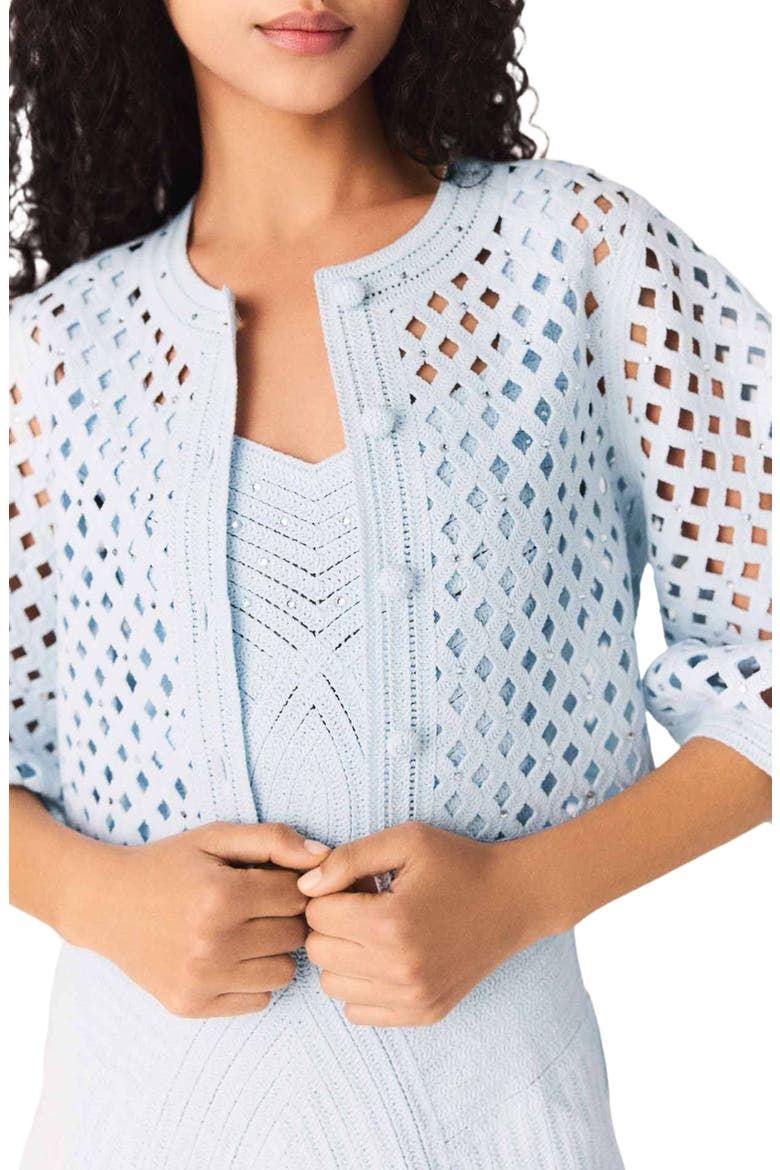 Rhinestone crochet cardigan, Alternate, color, Blue sky