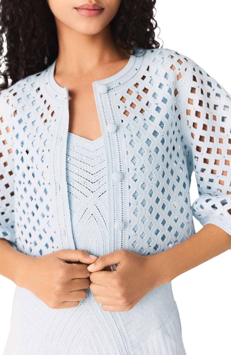 maje Rhinestone crochet cardigan, Alternate, color, Blue Sky