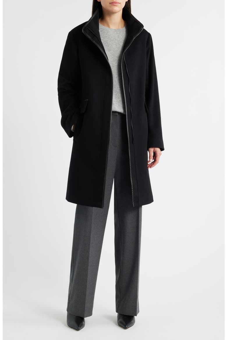 Jagger Wool Coat with Leather Trim, Main, color, BLACK