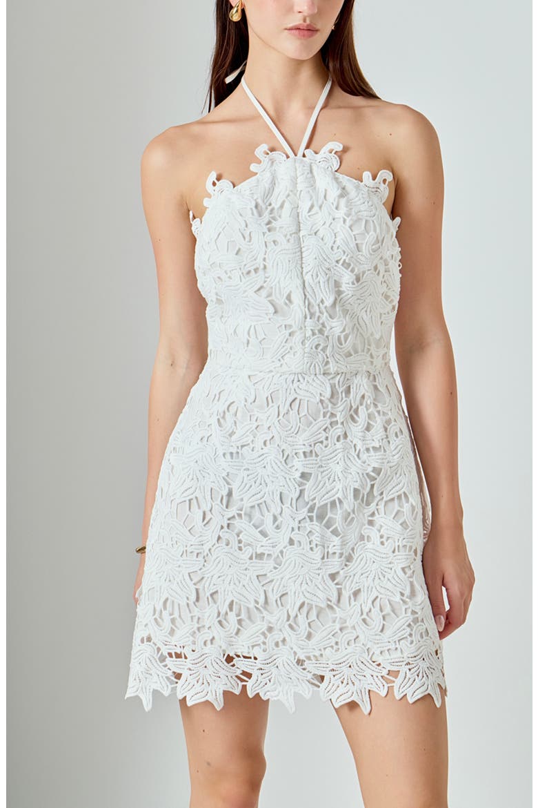 Halter Neck Guipure Lace Minidress, Alternate, color, WHITE