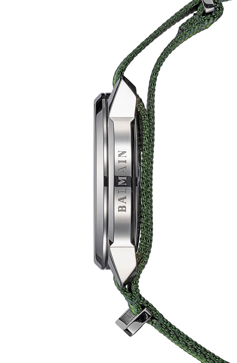 BALMAIN WATCHES Madrigal Chronograph Fabric Strap Watch, 42mm, Alternate, color, Green Nato