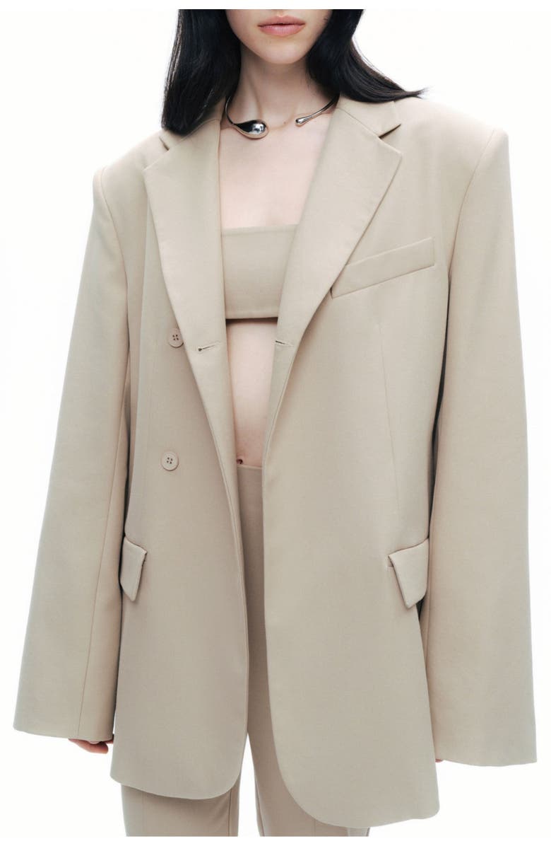 Nocturne Beige Oversized Blazer Jacket with Structured Shoulders, Alternate, color, 