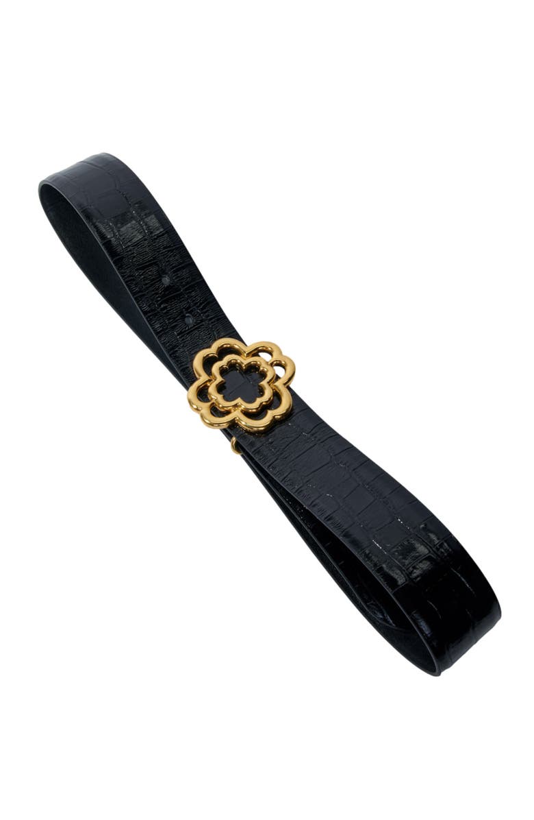 maje Croc-effect leather double M belt, Alternate, color, 