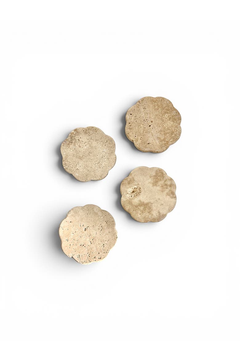 Scalloped Travertine Coaster, Set of 4, Main, color, Beige