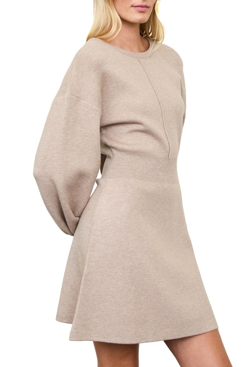 Tie Back Long Sleeve Minidress, Alternate, color, TAUPE