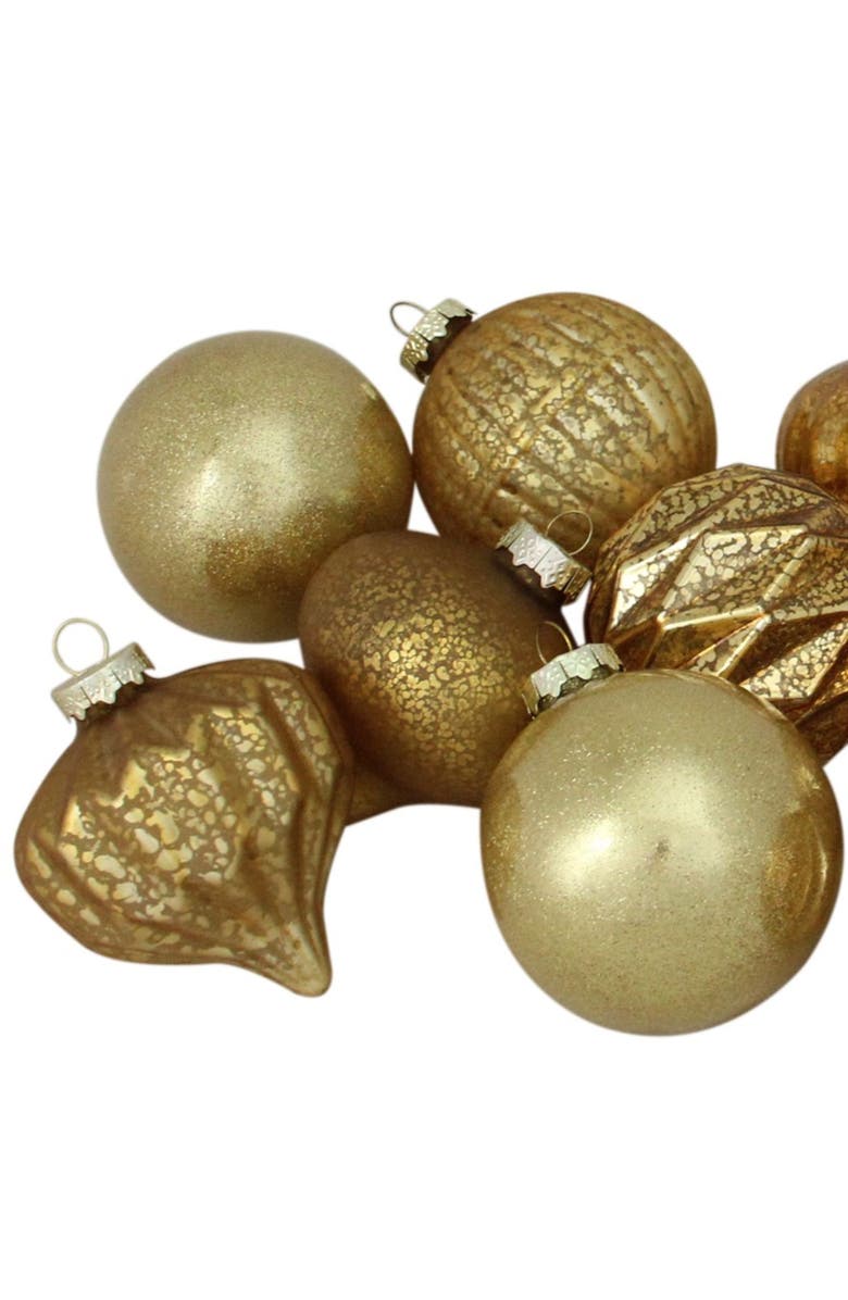 Northlight Mercury Onion and Ball Glass Christmas Ornament Set - 3" - Gold - 12ct, Main, color, Gold