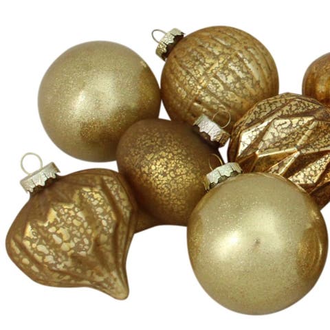 Mercury Onion and Ball Glass Christmas Ornament Set - 3" - Gold - 12ct