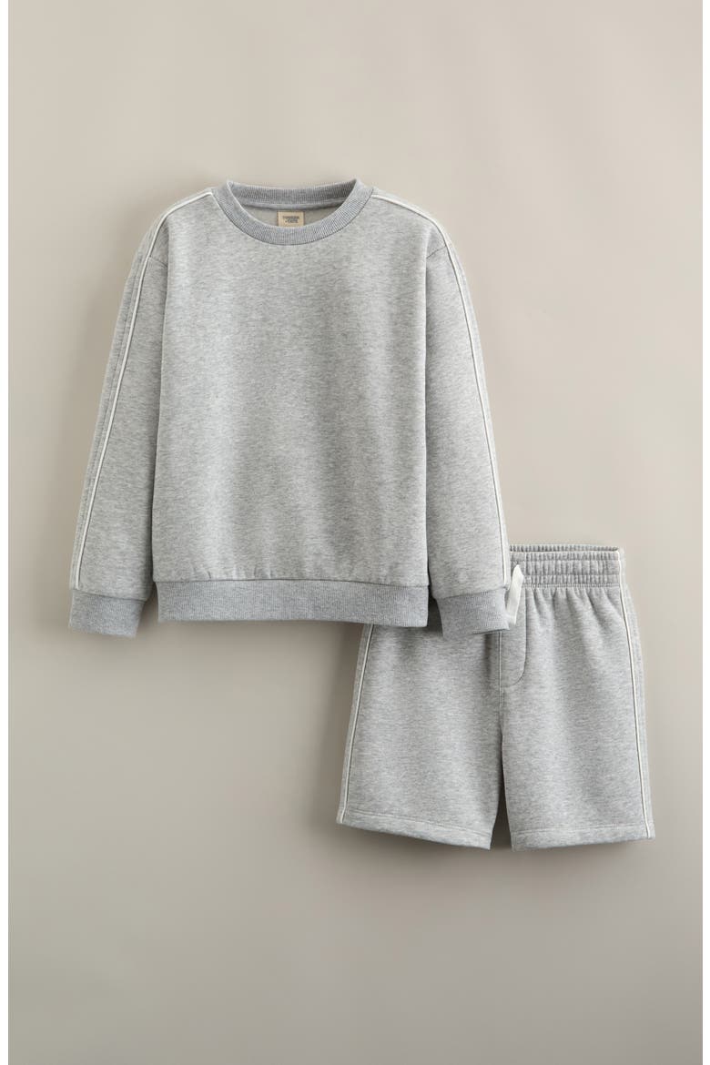 Kids' Piped Sweatshirt & Shorts Set, Main, color, GREY SOFT HEATHER