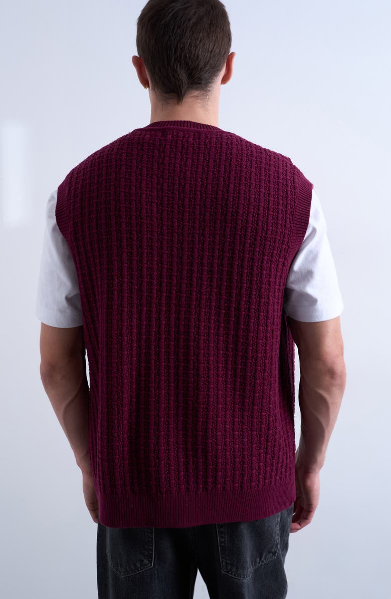 Topman Cable Stitch Sweater Vest, Alternate, color, Burgundy