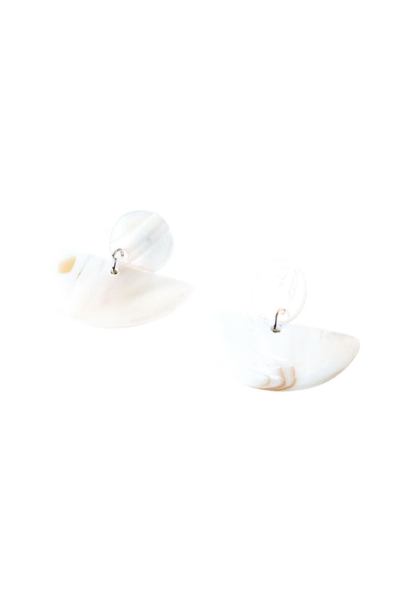 Mother-of-Pearl Geometric Coin Stud Earrings, Main, color, White