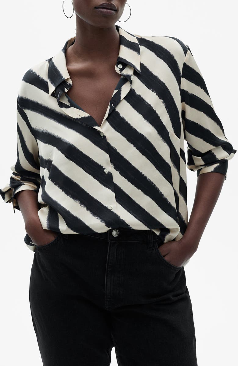 MANGO Print Satin Button-Up Shirt, Main, color, 