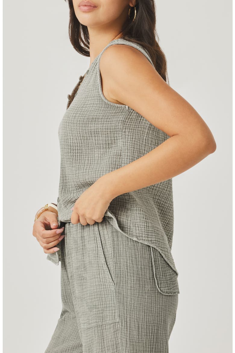 Ava Cotton Gauze Button-Up Tank, Alternate, color, EUCALYPTUS GREEN