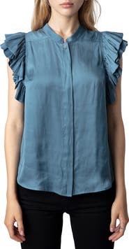 Zadig & Voltaire Tiza Ruffle Satin Button-Up Blouse