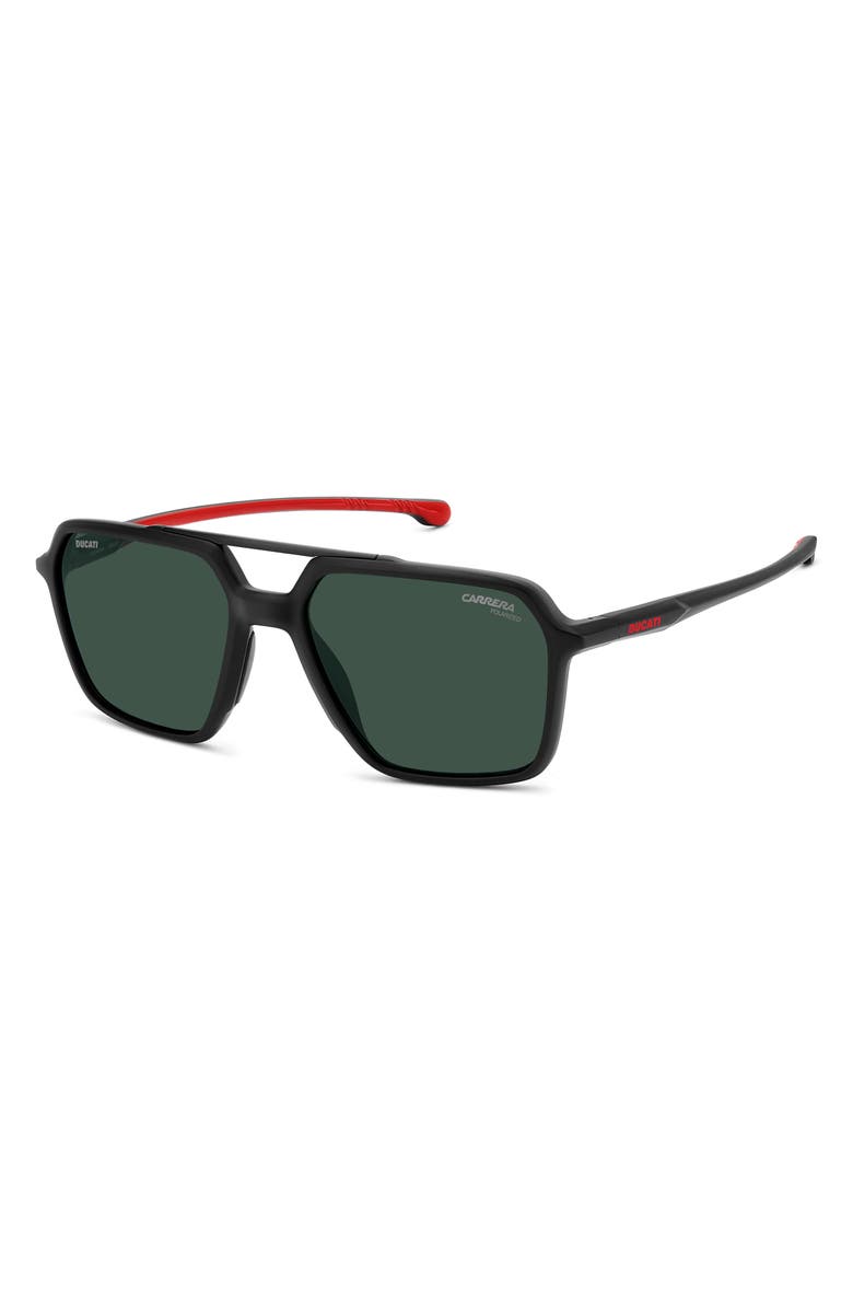 Carrera Eyewear x Ducati Carduc 55mm Rectangular Aviator Sunglasses, Alternate, color, Matteblack/ Green Polar