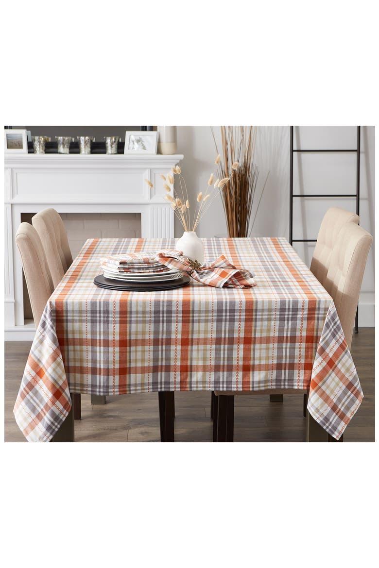 Autumn Afternoon Plaid Cotton Tablecloth, Alternate, color, AUTUMN AFTERNOON PLAID