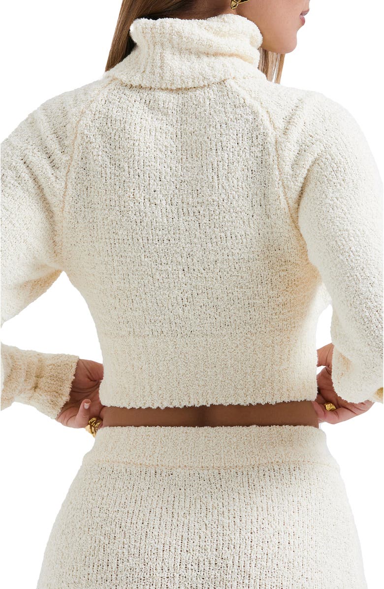 HOUSE OF CB Nyala Bouclé Crop Turtleneck Sweater, Alternate, color, Cream