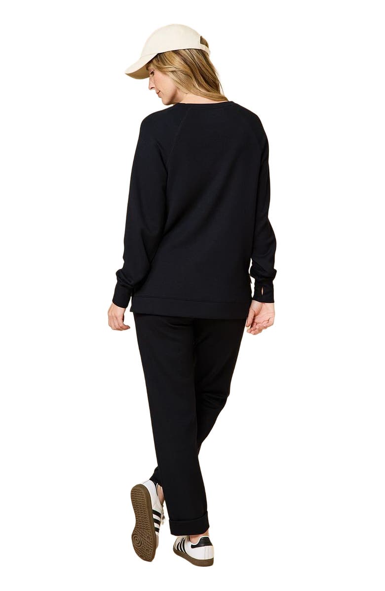 Softies Athleisure Crewneck and Crop Pant Set, Alternate, color, Black