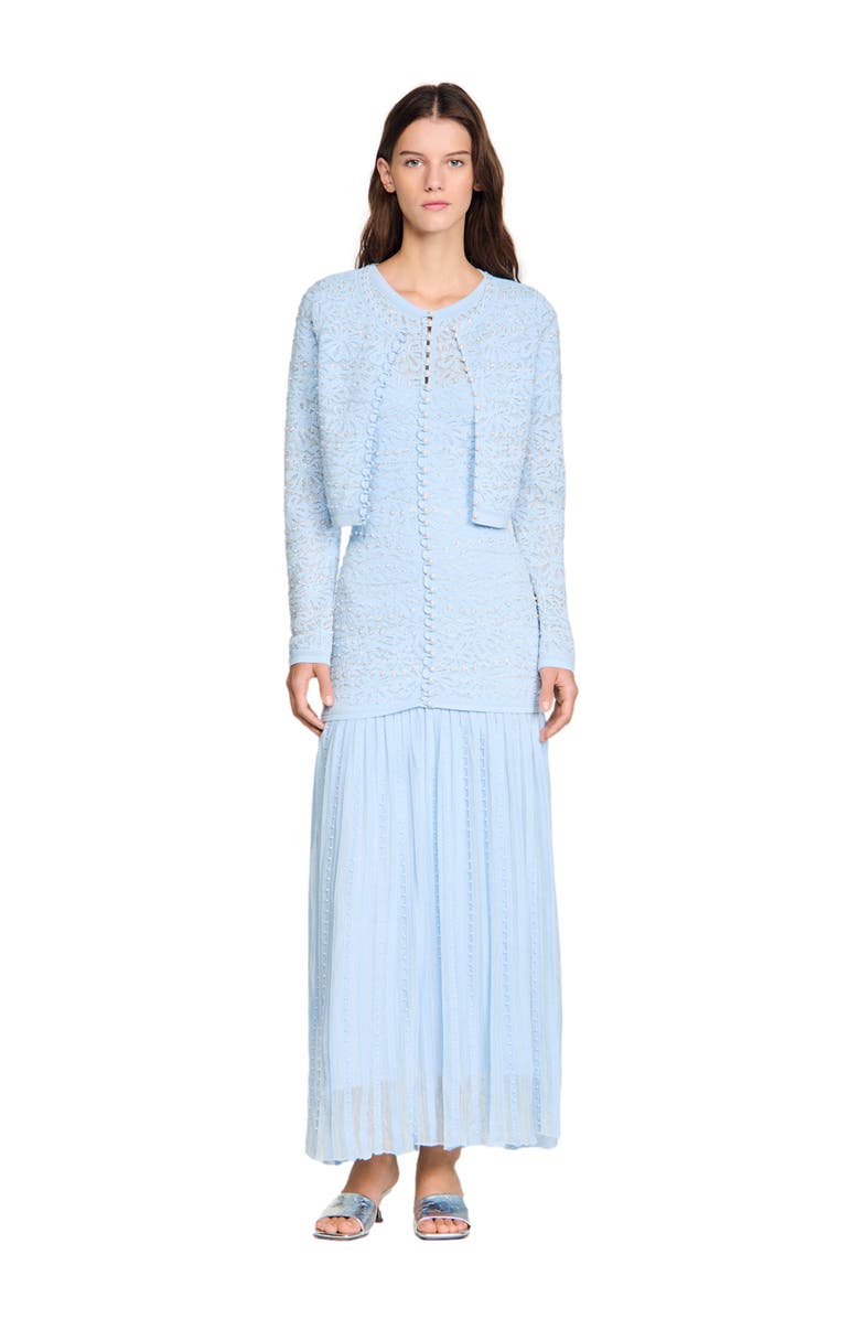 SANDRO Cropped pearled cardigan, Alternate, color, Sky Blue