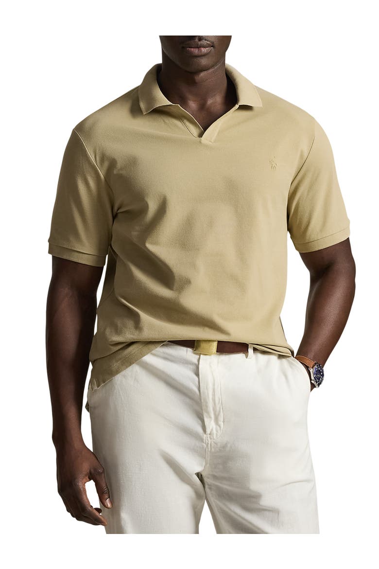 Big & Tall Johnny Collar Mesh Polo Shirt, Main, color, COASTAL BEIGE